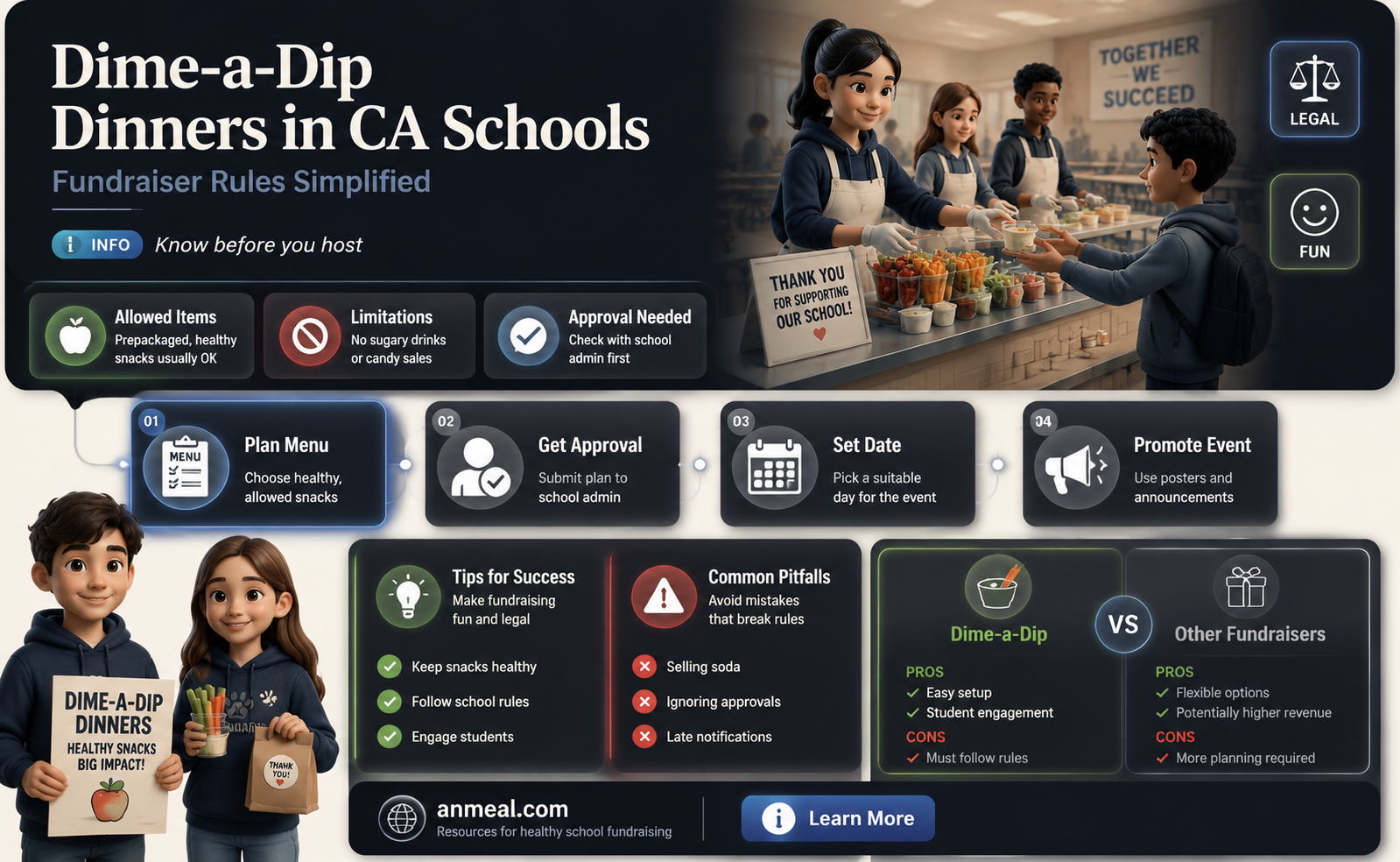 are dime a a dip dinner fundraisers allowed in californiaschools