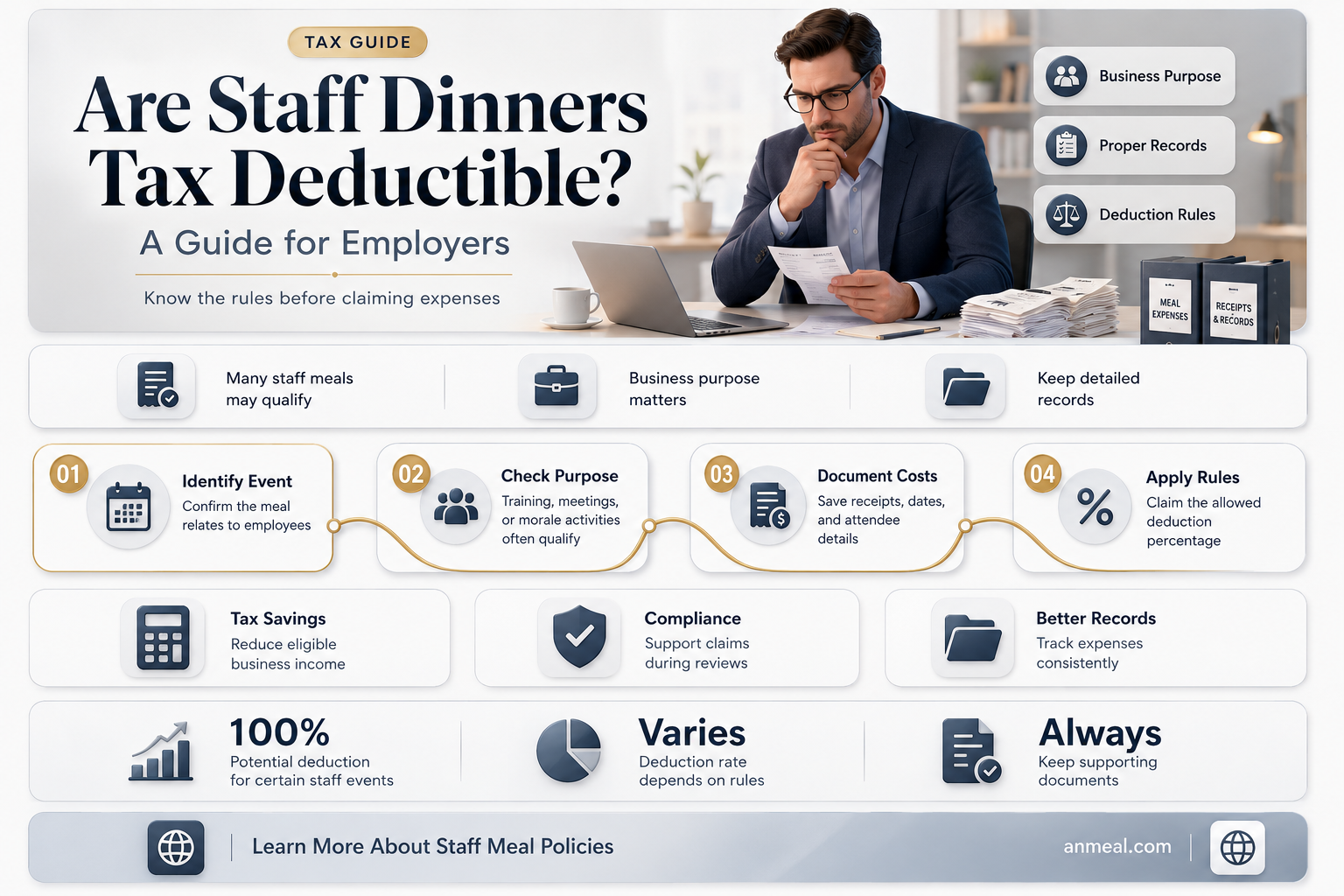 are staff dinner tax deductible