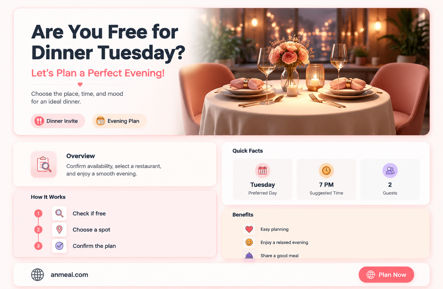 are you free for dinner tuesday