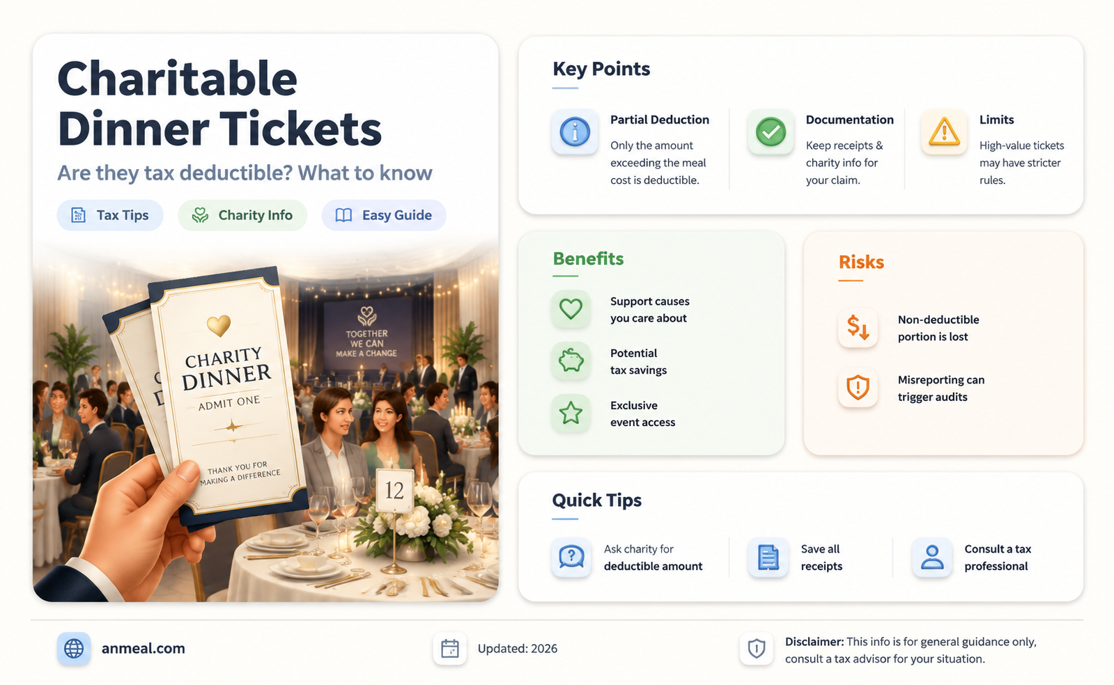 are dinner tickets where proceeds go to charity tax deductabke