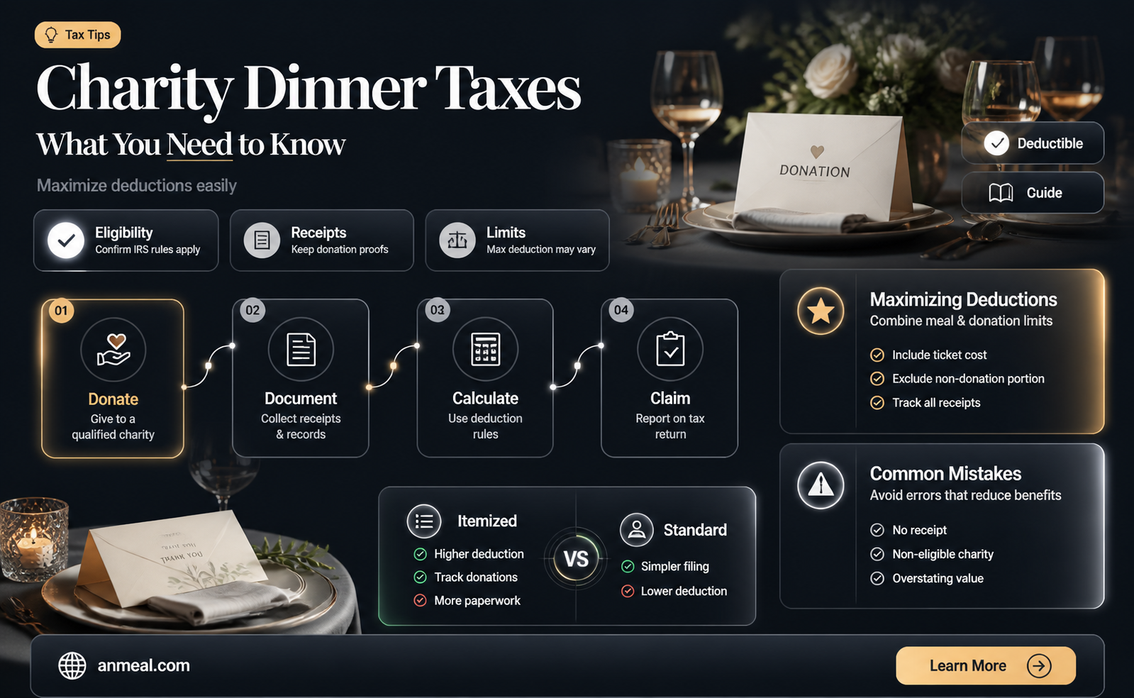 are charity dinner tax deductible