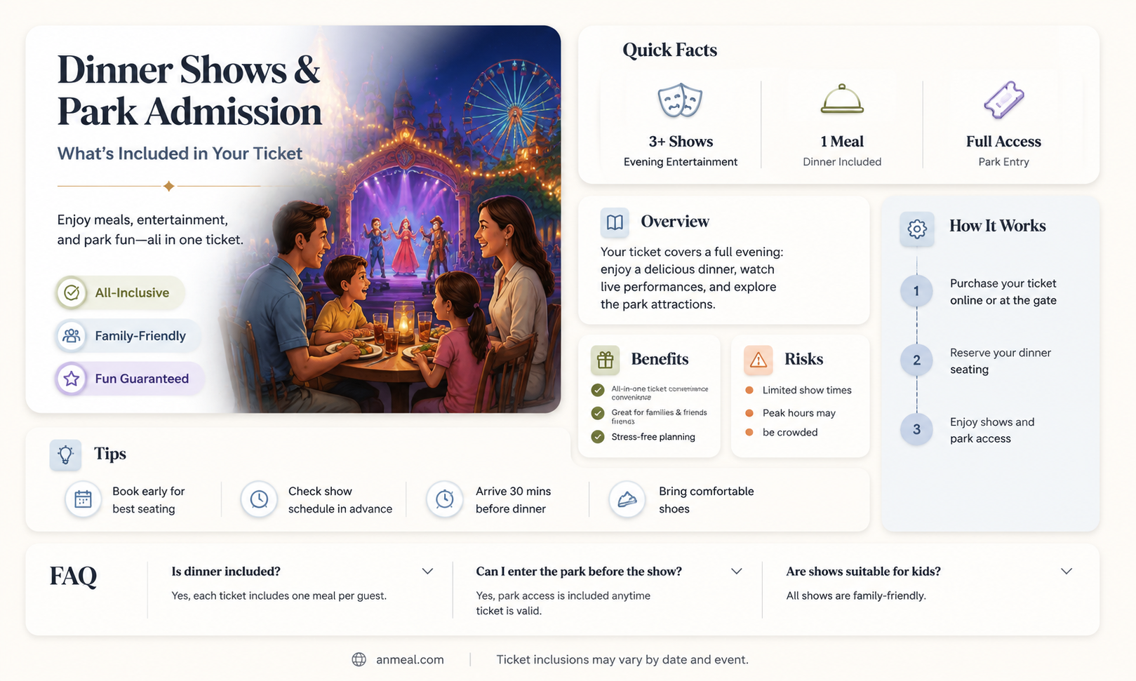 are dinner shows included in price of park admission