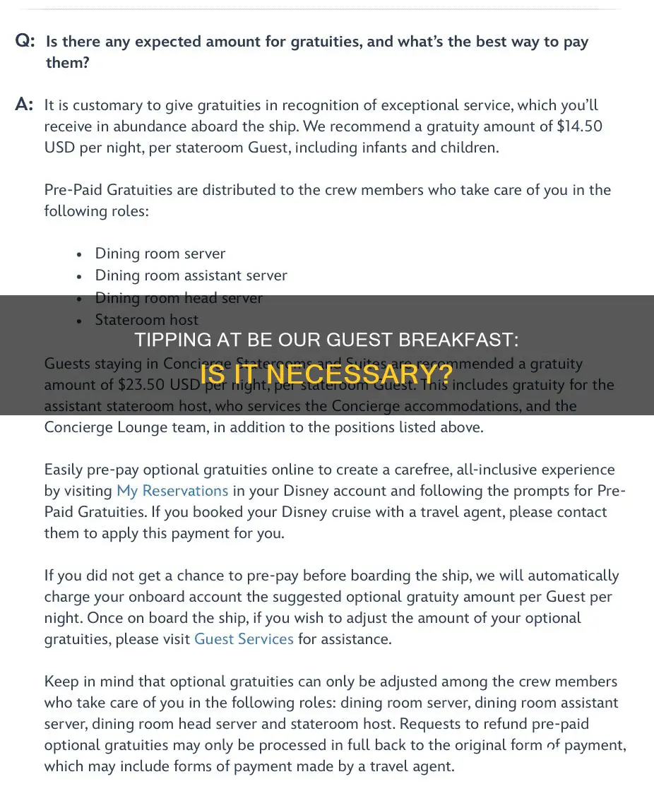do you need tip at be our guest breakfast