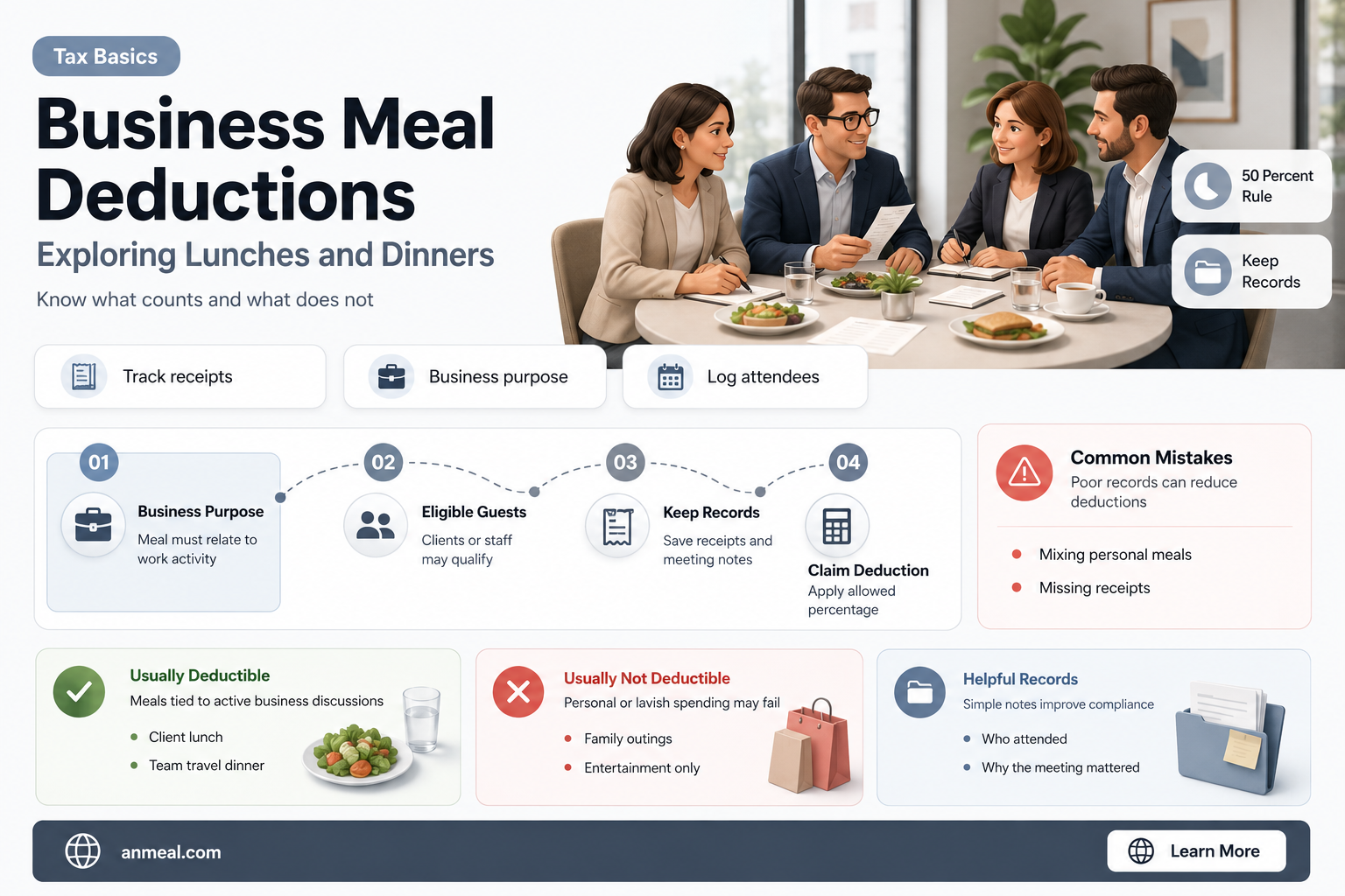are wrking business lunches or dinners dedutable