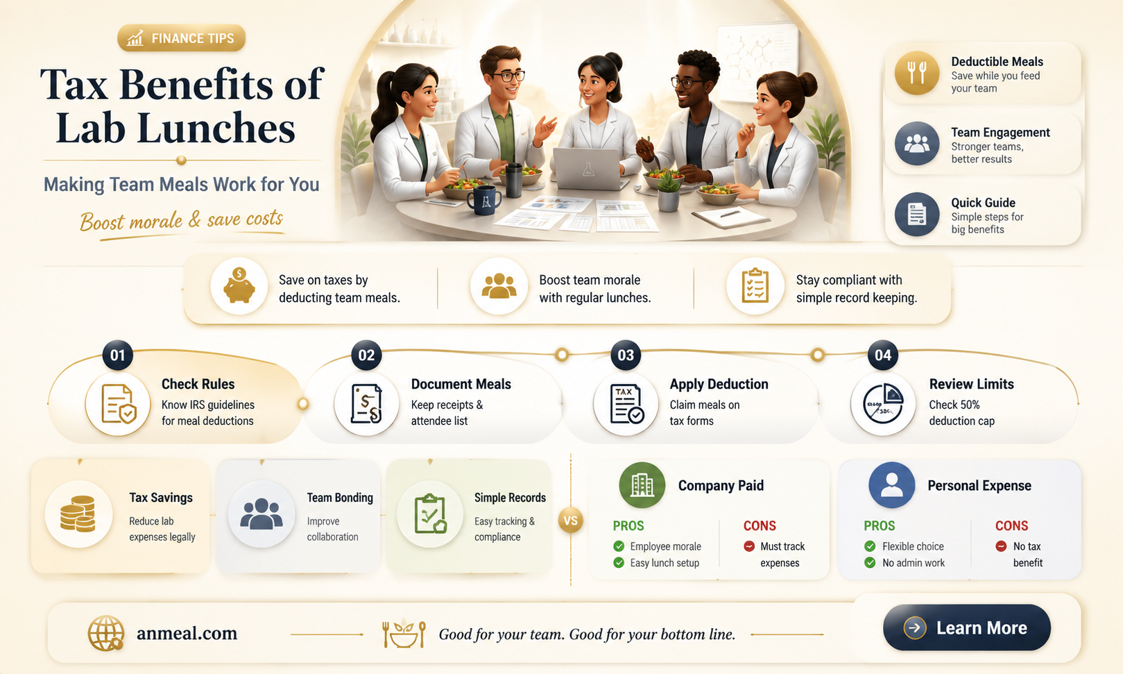 are lunches with lab members tax deductible