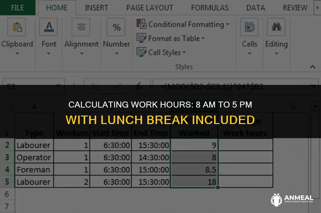 how many hours is 8am to 5pm with lunch