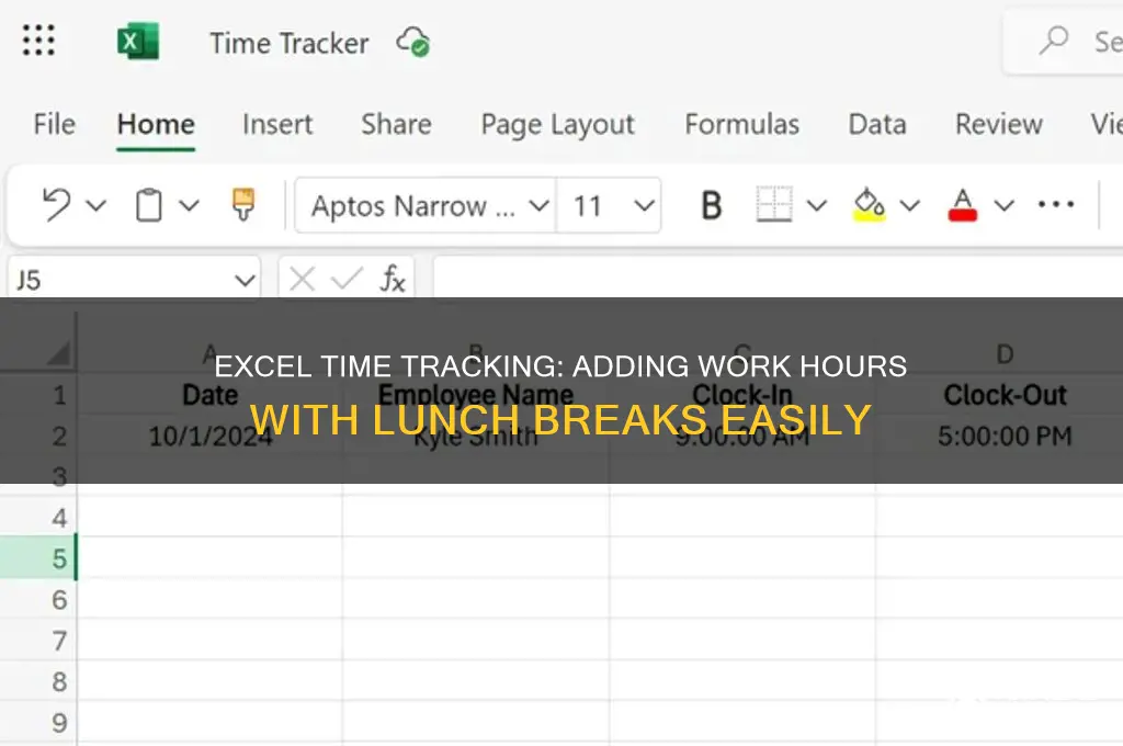 how to add hours and include lunch in excel