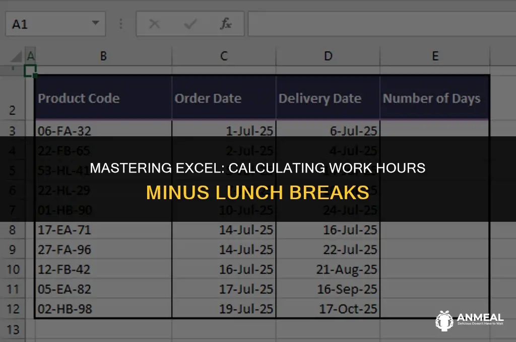 how to calculate hours in excell minut lunch