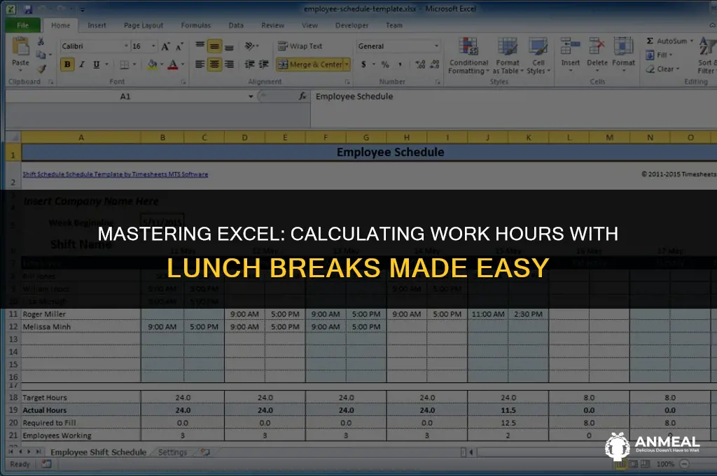how to calculate hours worked in excel with lunch