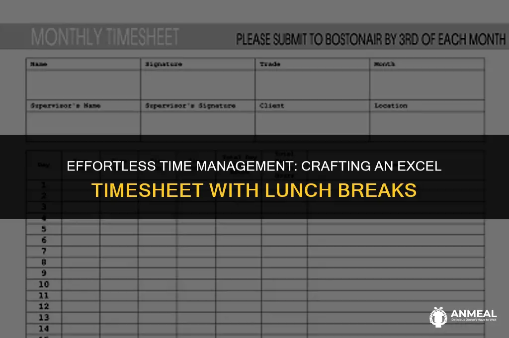 how to create a timesheet in excel with lunch