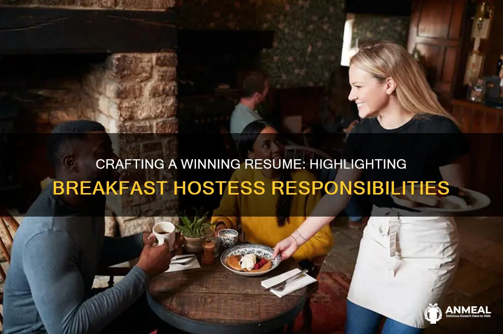 how to describe breakfast hostess duties on a resume