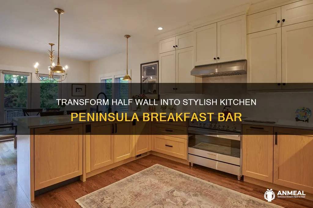 how to turn half wall into kitchen peninsula breakfast bar