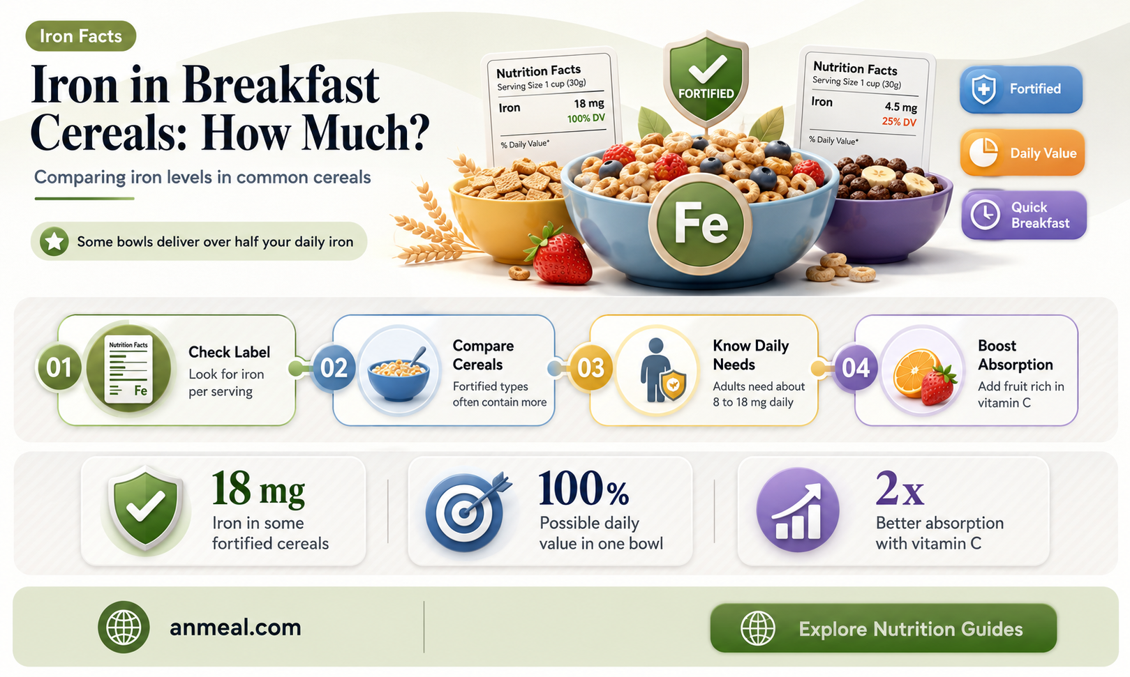 are there different amounts of iron in different breakfast cereals