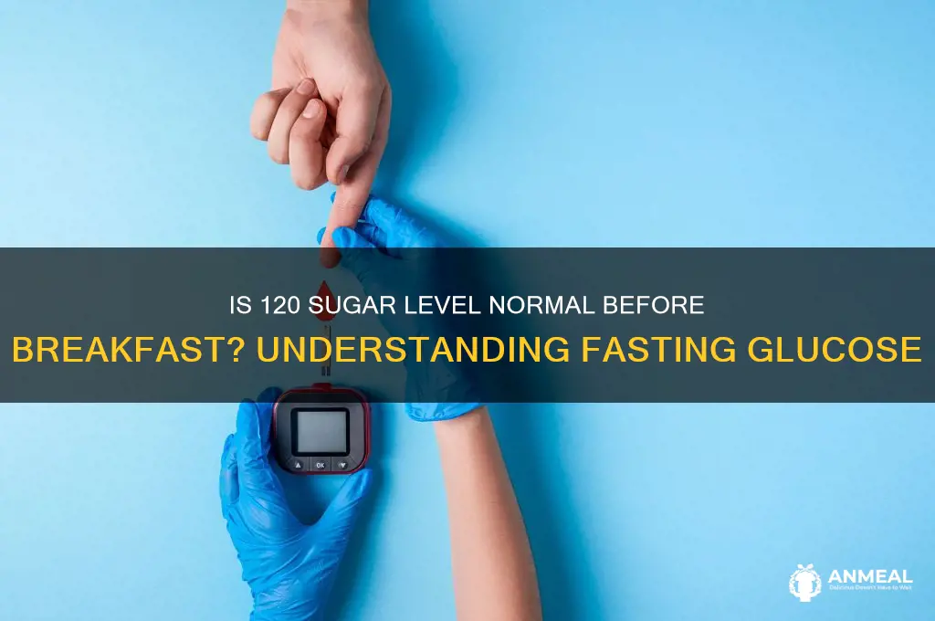 is 120 sugar level normal before breakfast