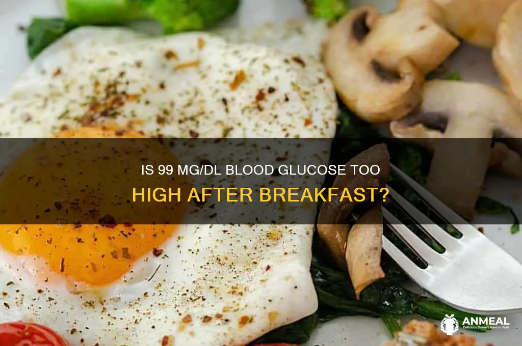 is 99 mg dl blood glucose too high breakfast