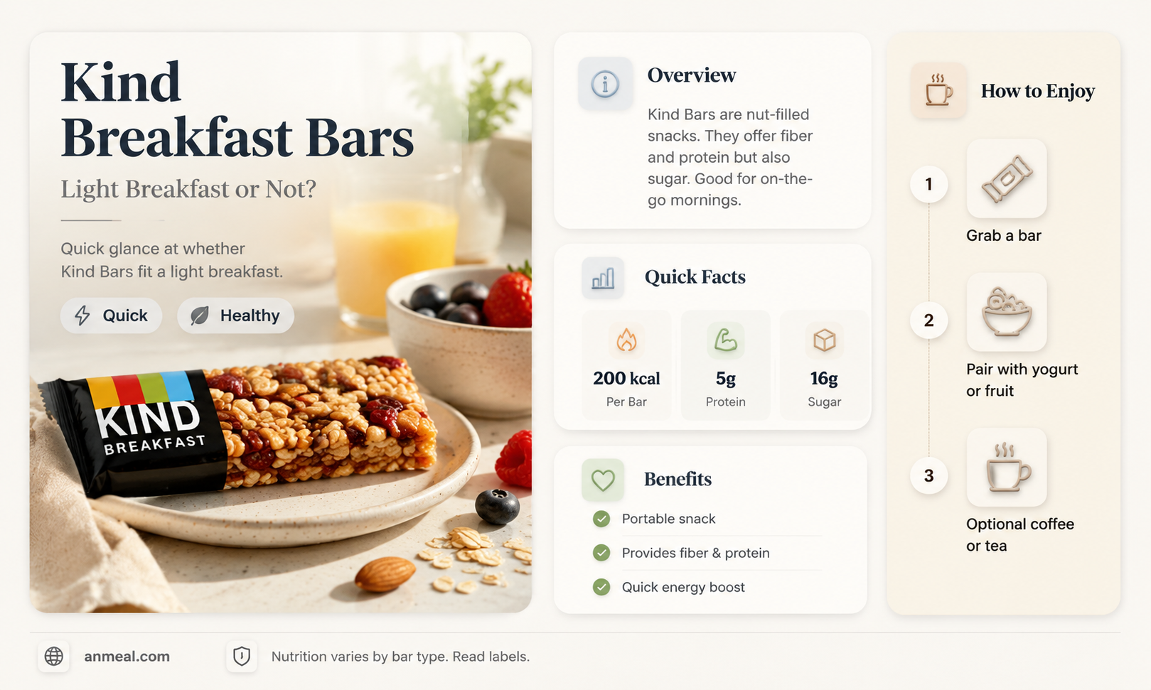 are kind breakfast bars considered light breakfast