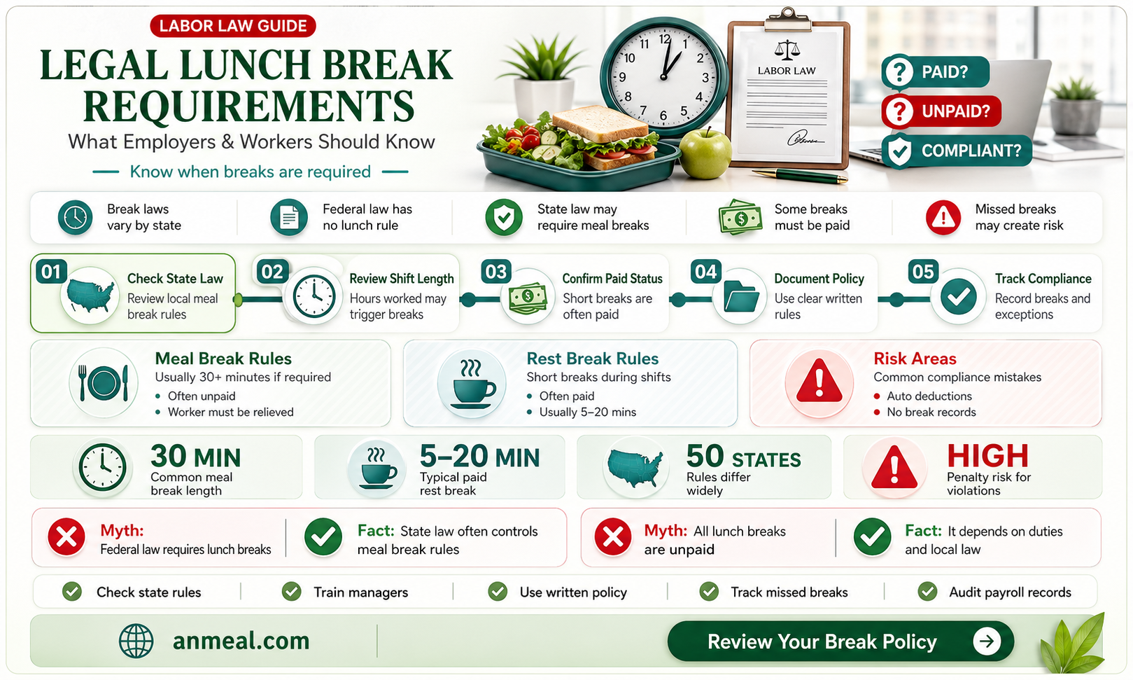 am i required by law to take a lunch bread