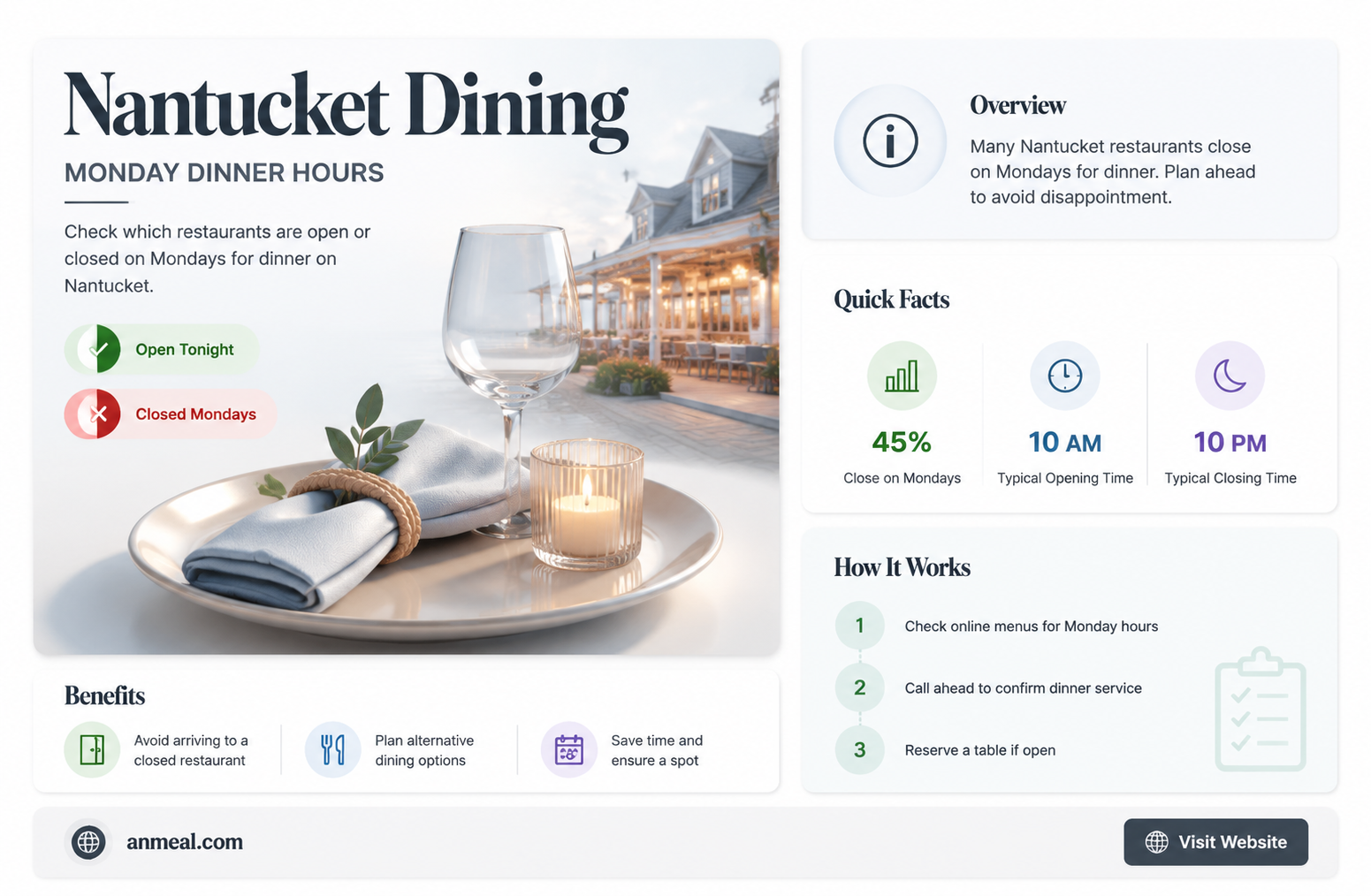 are restaurants in nantucket closed on monday for dinner