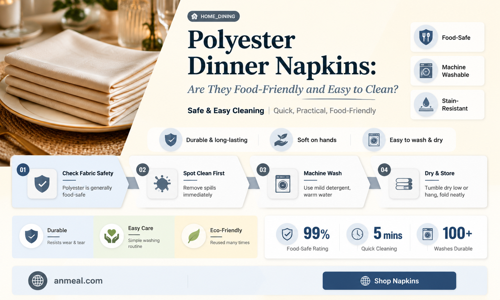are polyester dinner napkins easy to get food off of