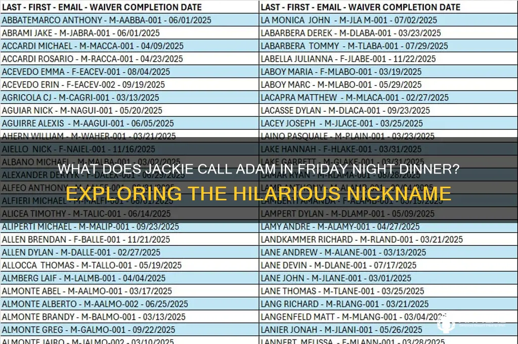 what does jackie call adam in friday night dinner