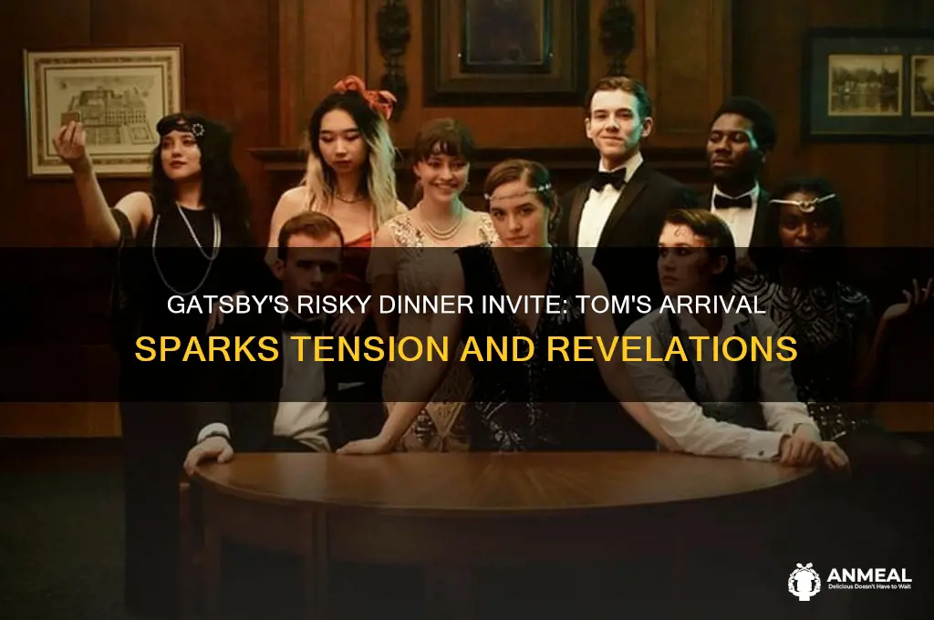 what happens when gatsby invites tom to dinner