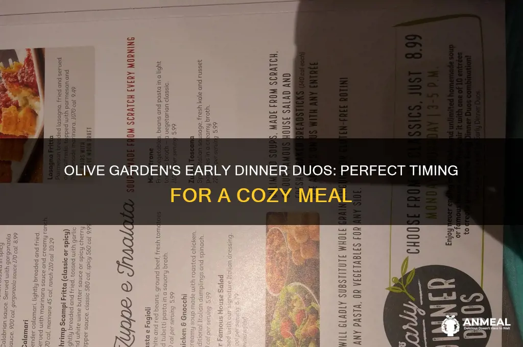 what time is early dinner duos at olive garden