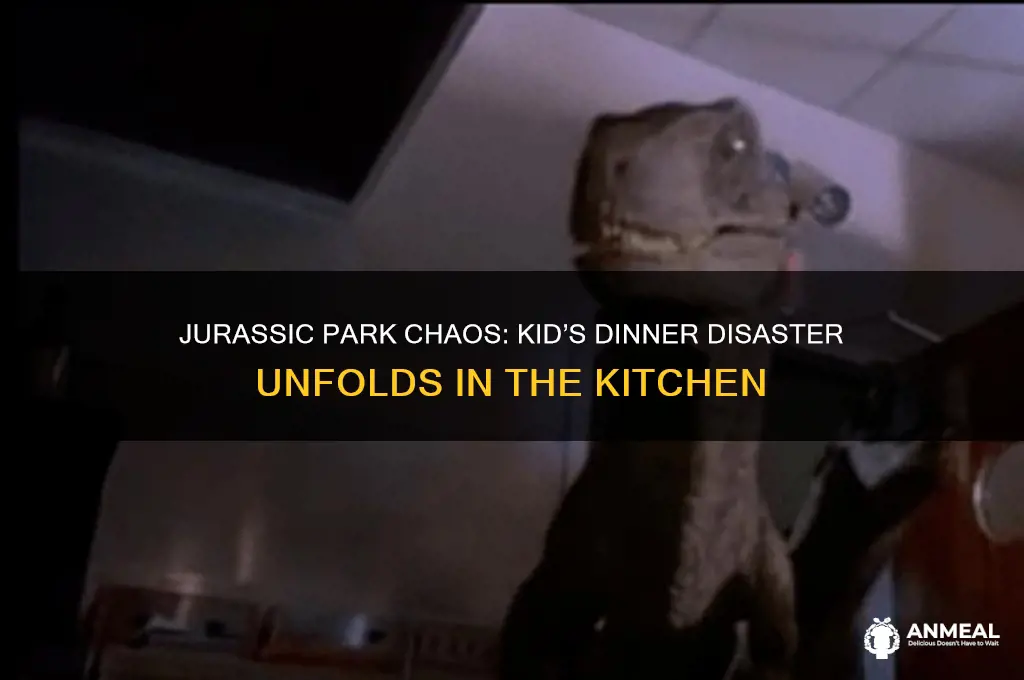 when the kid made dinner in jurassic park what happened