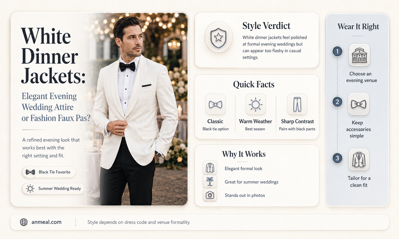 are white dinner jackets appropriate for evening wedding
