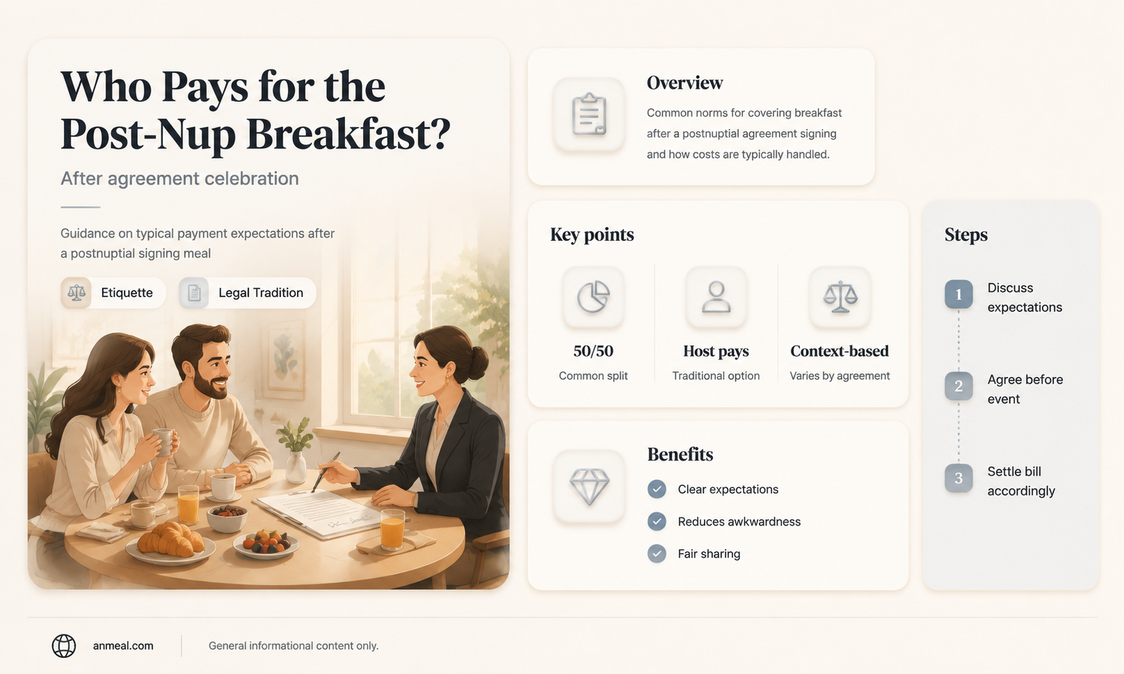 are yousupposed to cover cost of post nup breakfast