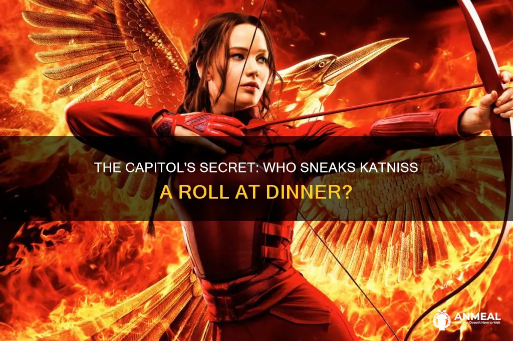 who sneaks katniss a roll at dinner in the capitol