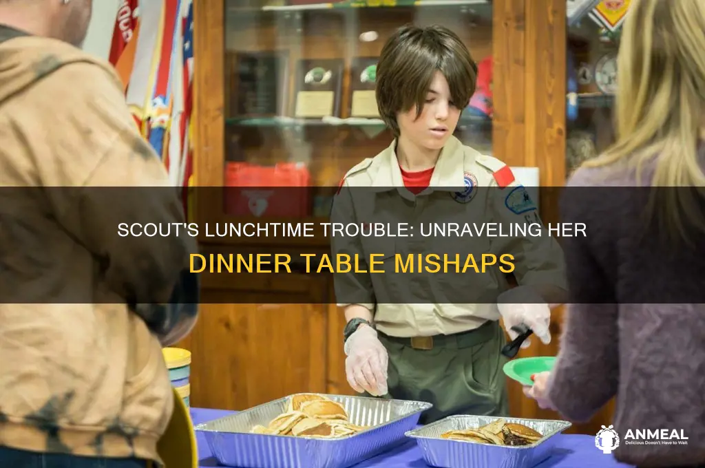 why does scout get in trouble at dinner lunch