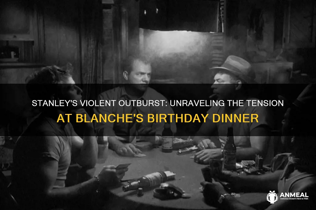 why is stanley driven to violence at blanche birthday dinner